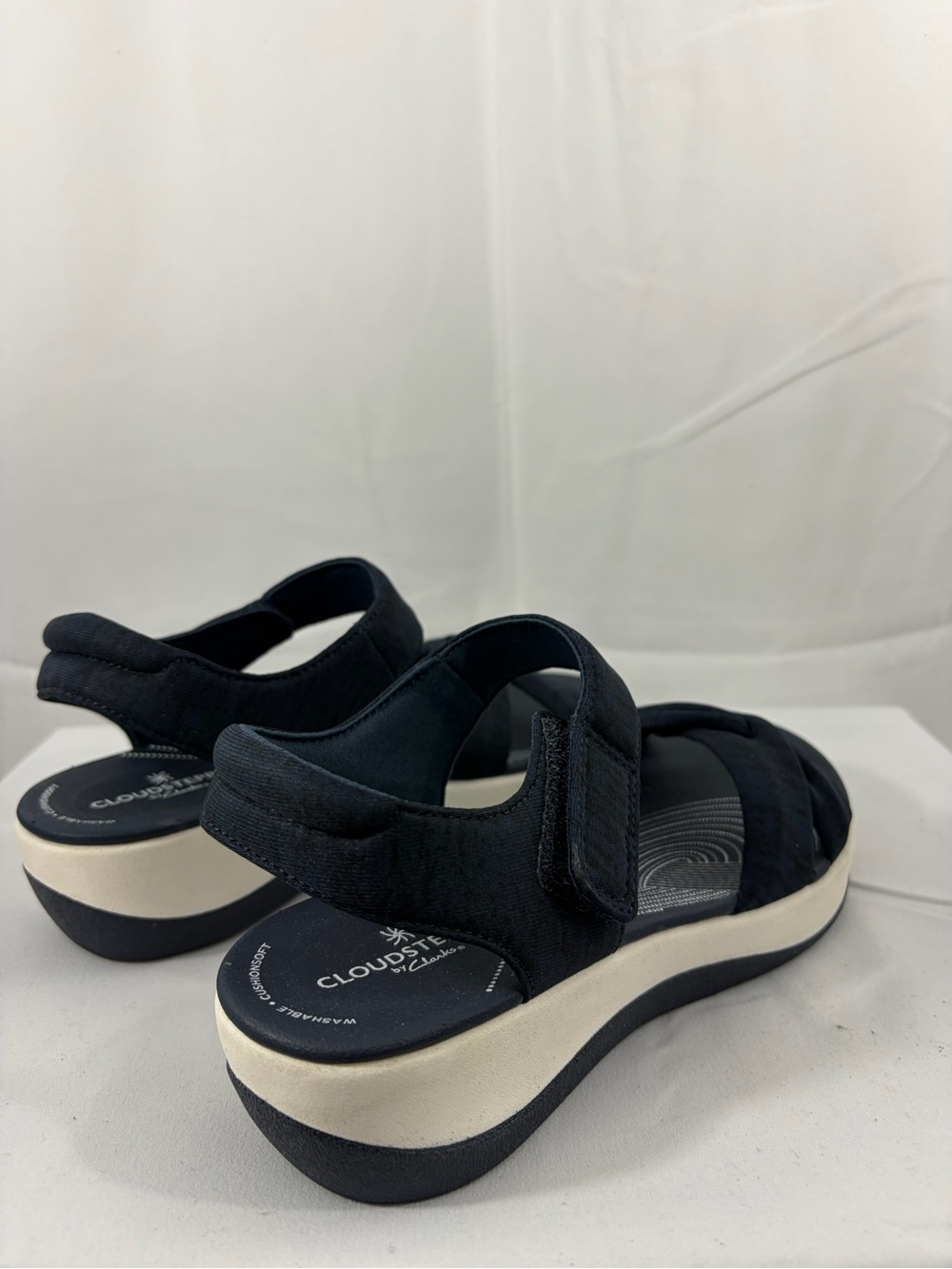NWT Clark’s Cloudsteppers Women’s Size 5.5 Navy Blue Velcro Sandals - Picture 5 of 9